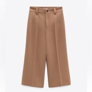 Zara Wide-Leg Cropped Trousers in Camel